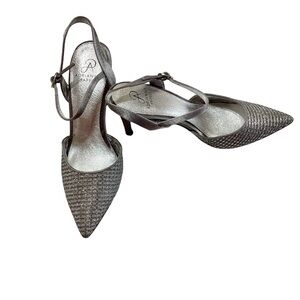 Adriana Papell Pointed Toe Silver Glitter Heels Size 10M Slingback Sparkle Glam
